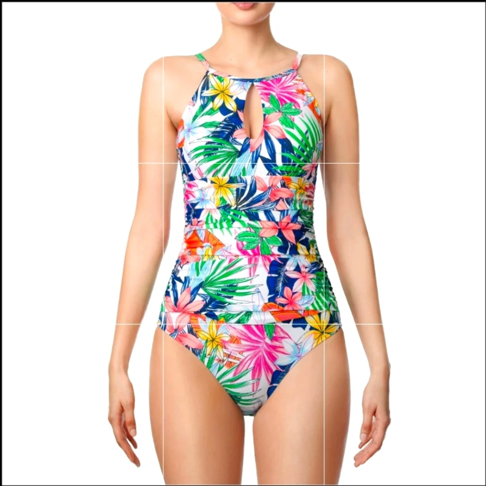Ellen Tracy One piece Swimsuit swimwear Highneck tummy control padded bra size 8
